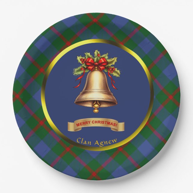 Agnew Tartan Personalized Christmas Paper Plates (Front)