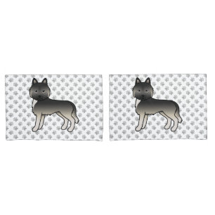 Agouti Siberian Husky Cartoon Dog And Paws Pillow Case