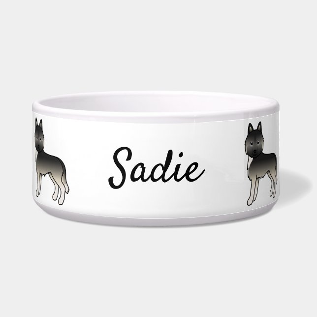 Agouti Siberian Husky Cartoon Dog & Custom Name Bowl (Front)
