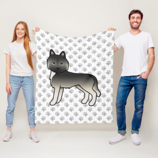 Agouti Siberian Husky Cartoon Dog &amp; Paws Fleece Blanket