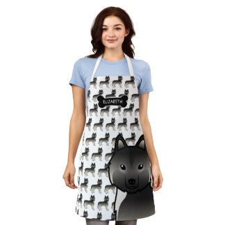 Agouti Siberian Husky Cute Cartoon Dog &amp; Name Apron