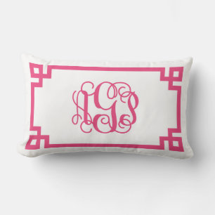 AGP Hot Pink Greek Key Script Monogram Lumbar Pillow