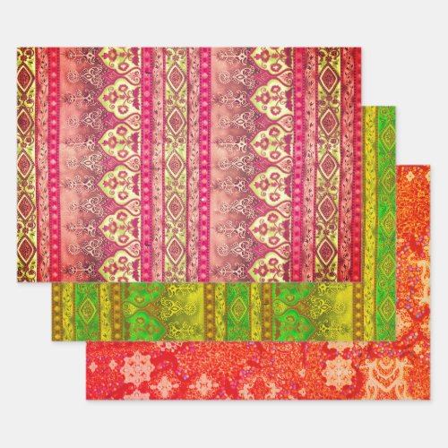 Agra and Suthep in green gold and brick red Wrapping Paper Sheets