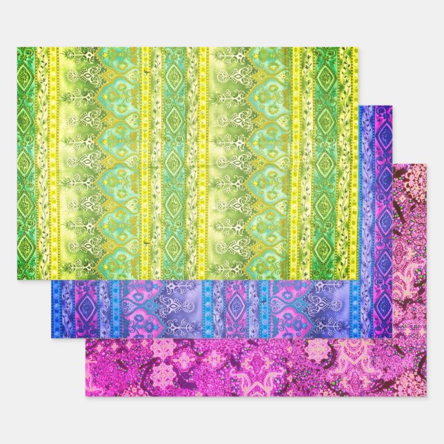 Agra and Suthep in green, purple and maroon Wrapping Paper Sheets (Set)