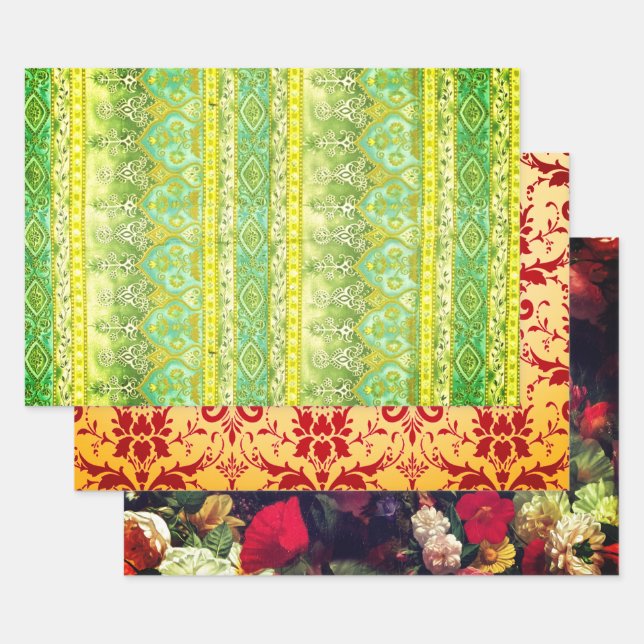 Agra , Damask and Fleuresse Wrapping Paper Sheets (Set)