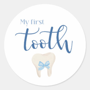Agra Hadig - First tooth Minimalist Blue Classic Round Sticker
