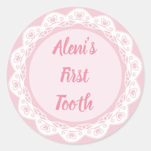 Agra Hadig _ First tooth with Name Classic Round Sticker