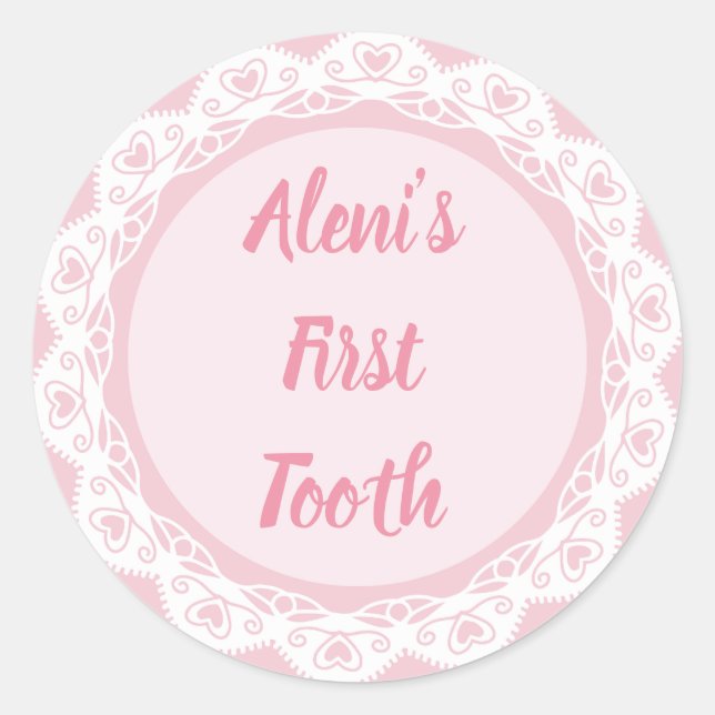 Agra Hadig - First tooth with Name Classic Round Sticker (Front)