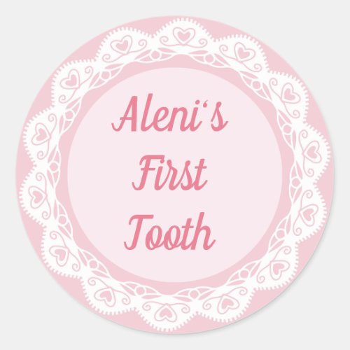 Agra Hadig _ First tooth with Name Classic Round Sticker