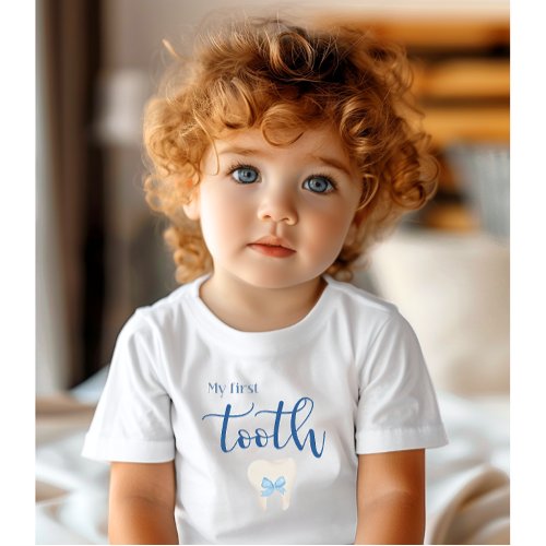 Agra Hadig Minimalist Blue First Tooth Baby T_Shirt
