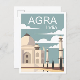 Agra India Art Vintage Travel Illustration Postcard