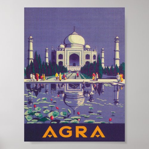 Agra India Vintage Travel Poster