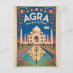 Agra India Vintage Travel Poster Holiday Postcard