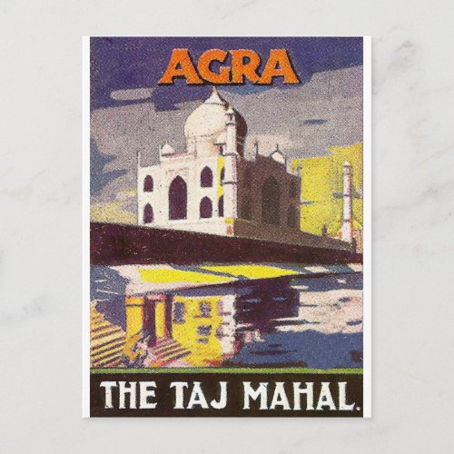 Agra Taj Mahal mausoleum India Vintage travel Postcard