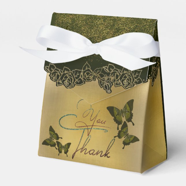 Agradecimiento verde con rosas favor boxes (Front Side)
