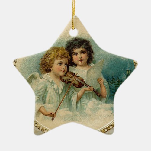 Agreeable _ Two Little Musical Angels Ceramic Ornament