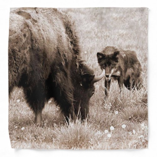 Agressive bison and black wolf bandana