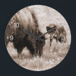 Agressive bison and black wolf large clock<br><div class="desc">wolf animals animal canis,  lupus mammal beast dog , canine wolves wolfs bison , buffalo grey wolfs gray,  pictures insanity wild vintage,  eye fight retro savage,  scary furry antique carnivore , wildlife wolf animals animal , canis lupus mammal beast , dog canine wolves wolfs</div>