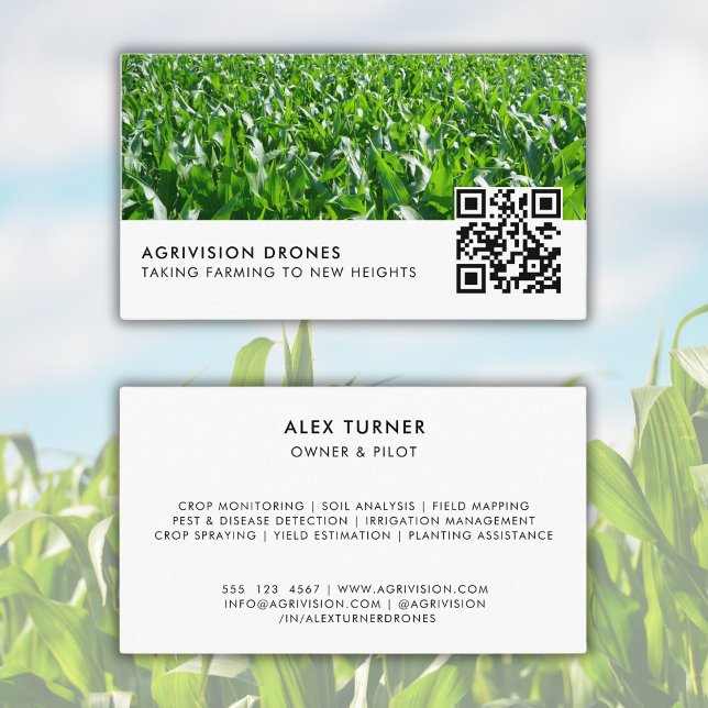 Agricultural Drone Business QR Code Photo Template Business Card (Creator Uploaded)