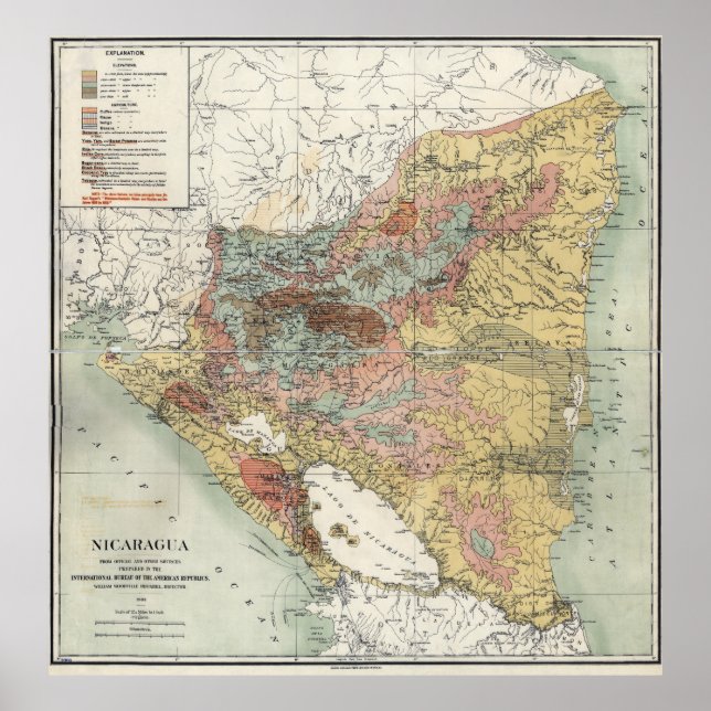AGRICULTURAL MAP of NICARAGUA  1903 Poster (Front)