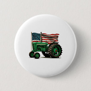 Agriculture Farm Tractor Usa Flag Tractor American Button