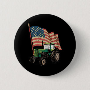 Agriculture Farm Tractor Usa Flag Tractor American Button