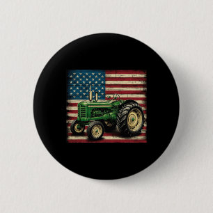 Agriculture Farm Tractor Usa Flag Tractor American Button