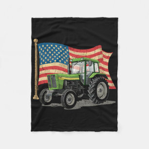 Agriculture Farm Tractor Usa Flag Tractor American Fleece Blanket