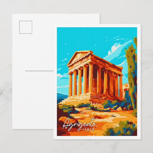 Agrigento Italy vintage travel illustration Postcard (Front/Back)