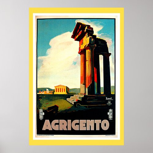 Agrigento Sicily Italy Travel Vintage Poster