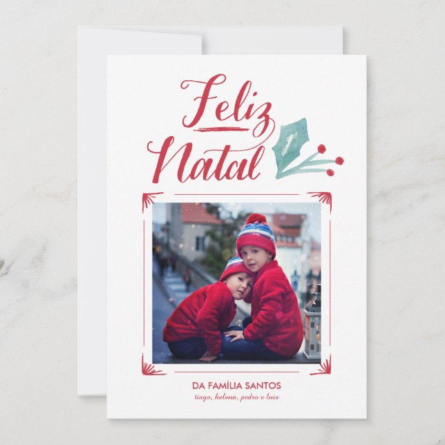 Aguarela & Caligrafia | Feliz Natal Holiday Card (Front)
