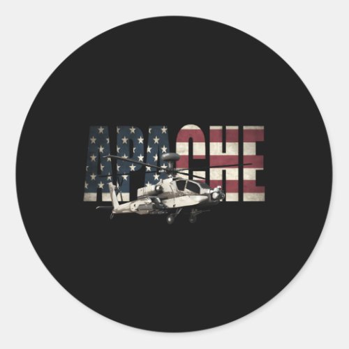Ah_64 Ah64 Apache Helicopter Us American Flag Classic Round Sticker