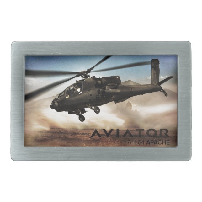 AH-64 Apache Helicopter Rectangular Belt Buckle (Front)