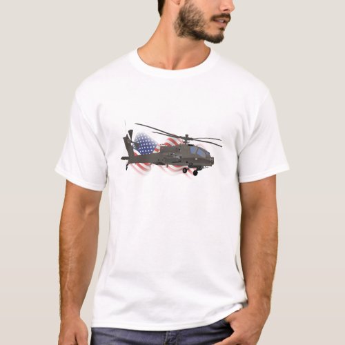 AH_64 Apache Helicopter with American Flag T_Shirt