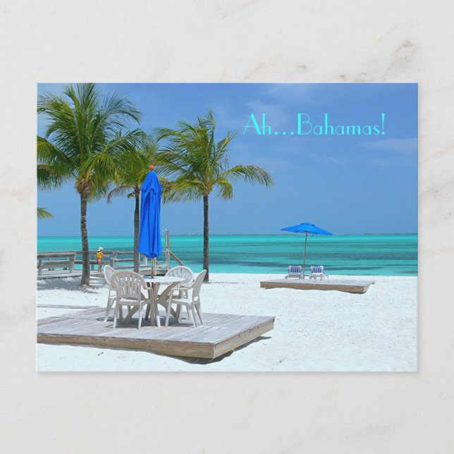 "AH...BAHAMAS"AQUAMARINE WATER/WHITE SAND/PALM TRE POSTCARD (Front)