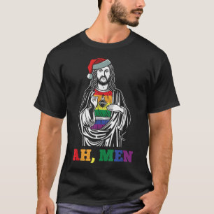 Ah Men Christmas Funny LGBTQ Pride XMas Jesus Gay  T-Shirt