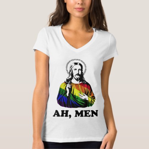 Ah Men Funny Jesus Christian Rainbow LGBT Pride M T_Shirt