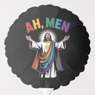 Ah Men Funny Jesus LGBTQ Gay Pride Rainbow Balloon