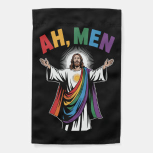 Ah Men Funny Jesus LGBTQ Gay Pride Rainbow Garden Flag