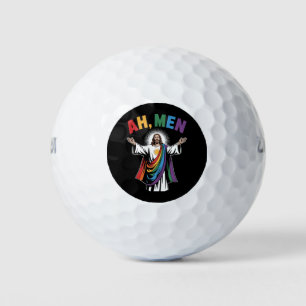 Ah Men Funny Jesus LGBTQ Gay Pride Rainbow Golf Balls