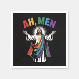 Ah Men Funny Jesus LGBTQ Gay Pride Rainbow Napkins