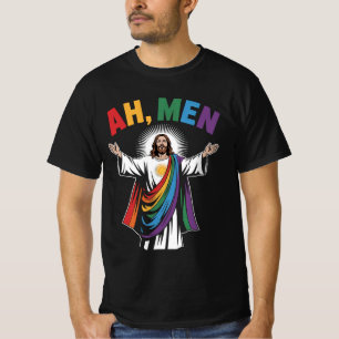 Ah Men Funny Jesus LGBTQ Gay Pride Rainbow T-Shirt