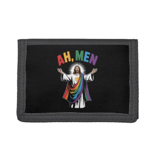 Ah Men Funny Jesus LGBTQ Gay Pride Rainbow Trifold Wallet