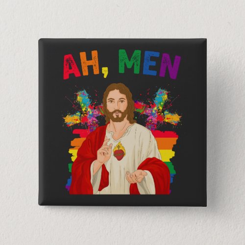 Ah Men Funny LGBT Gay Pride Jesus Christian Button