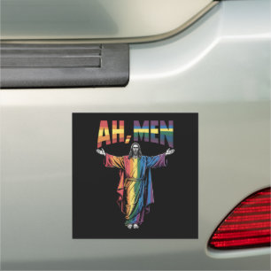 Ah Men Funny LGBT Gay Pride Jesus Christian Car Magnet
