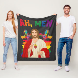 Ah Men Funny LGBT Gay Pride Jesus Christian Fleece Blanket