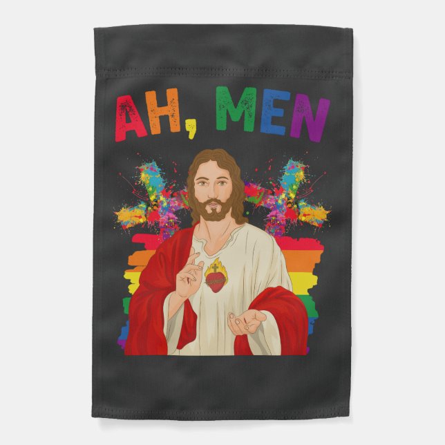 Ah Men Funny LGBT Gay Pride Jesus Christian Garden Flag (Front)