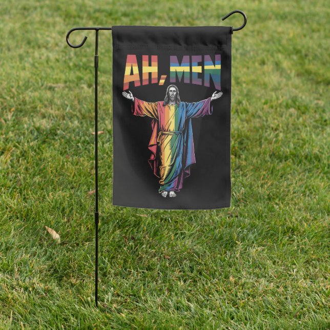 Ah Men Funny LGBT Gay Pride Jesus Christian Garden Flag (In SItu)
