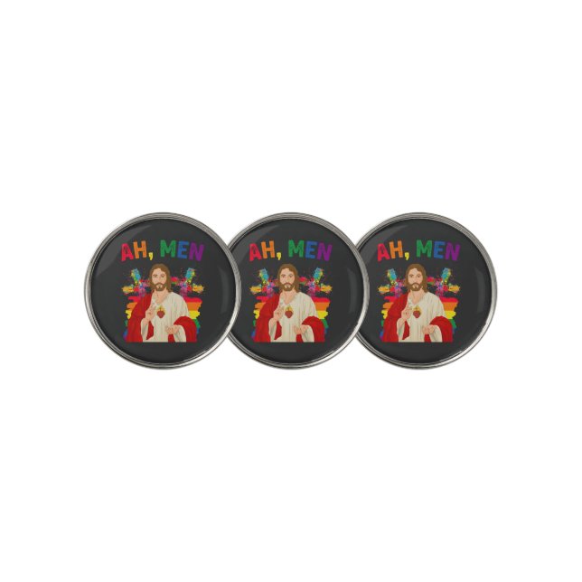 Ah Men Funny LGBT Gay Pride Jesus Christian Golf Ball Marker (3 Up)
