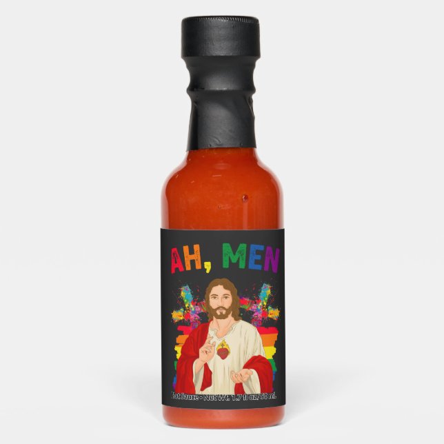 Ah Men Funny LGBT Gay Pride Jesus Christian Hot Sauces (Front)